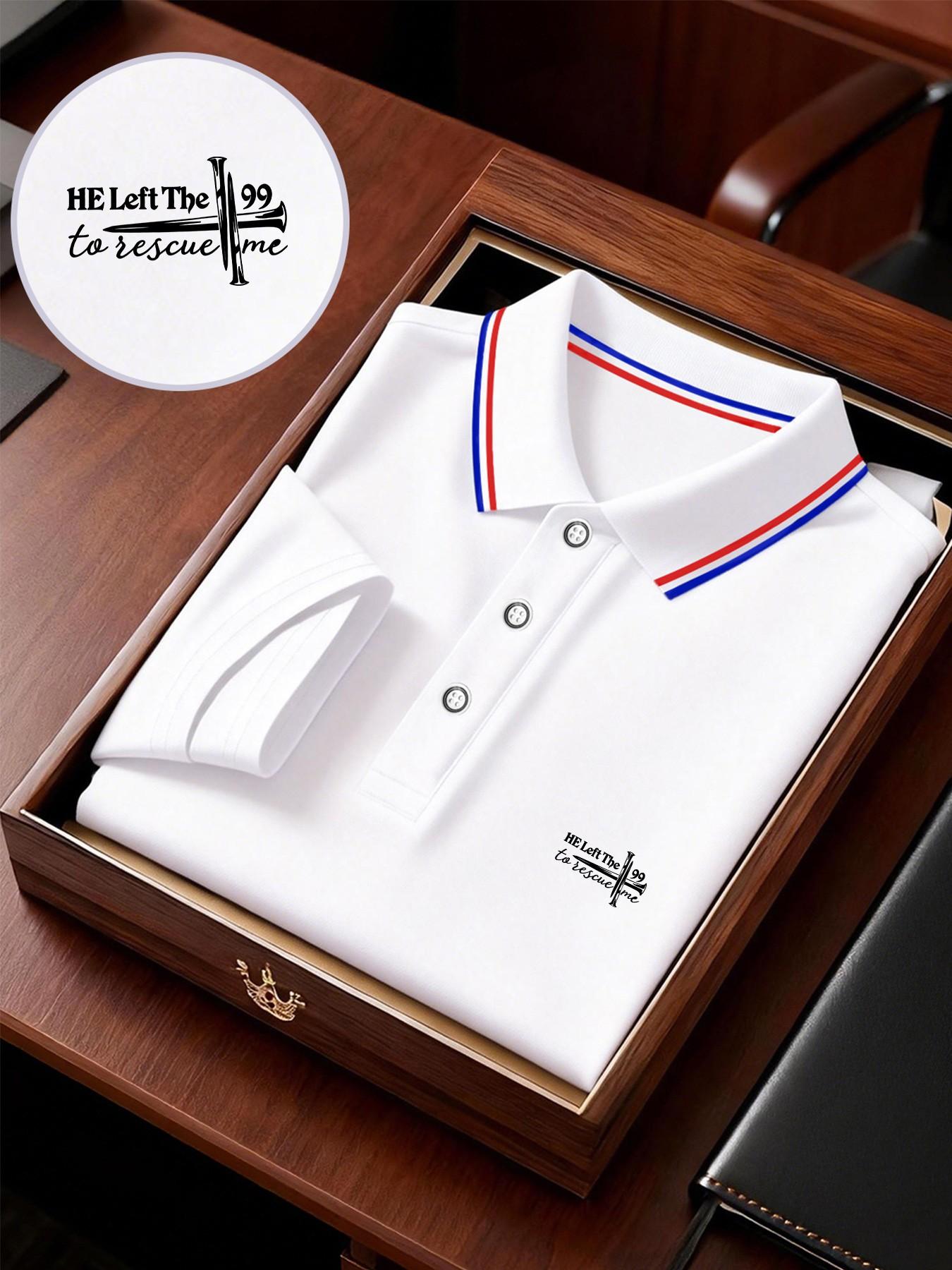 Men's Geometric Print Polo Shirt, Loose-Fitting Short Sleeve, Breathable Elastic Fabric, Casual Business Tee, Spring Summer New Arrival