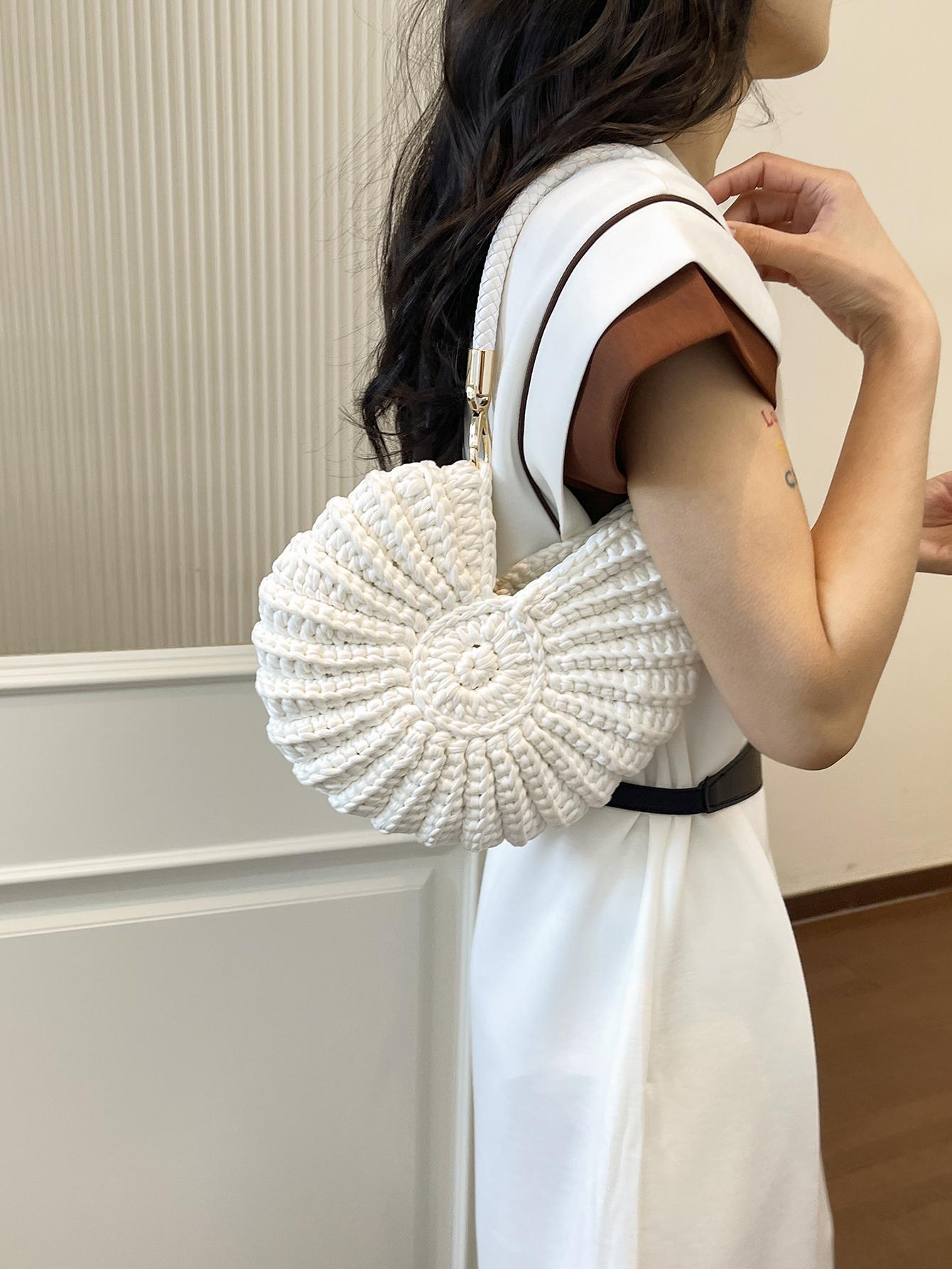 Seashell Pearl Chain Crossbody Bag, Beach Vacation Shoulder Bag, Handmade Crochet Boho Style, Summer Women's Backpack