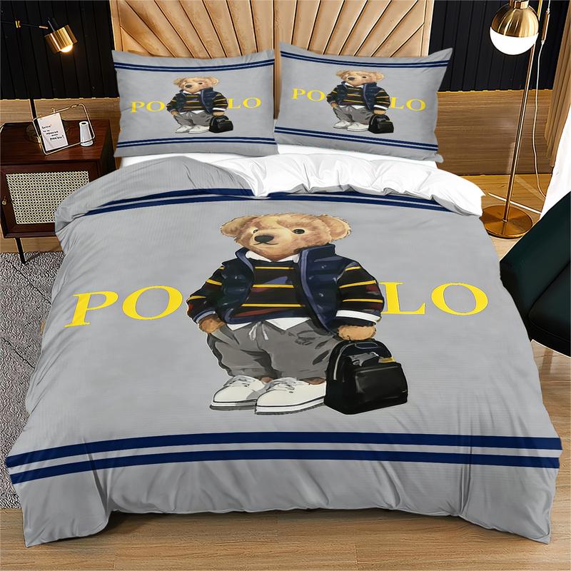 Bear Themed Duvet Cover (Including 1 Bed Cover And 1-2 Pillowcases,No Pillow Inserts or Comforter Included), Vintage Polo Teddy Bear Bedding, Suitable For Decorating Rooms And Bedrooms For Boys, Girls, And Teenagers