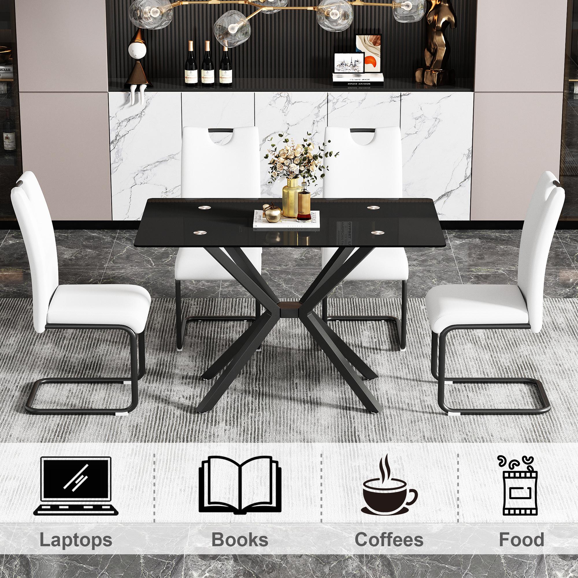 47.24" Rectangular Glass Dining Table with Metal Legs - Modern Kitchen & Dining Room Table, Stylish Durable Design Interior，Golden