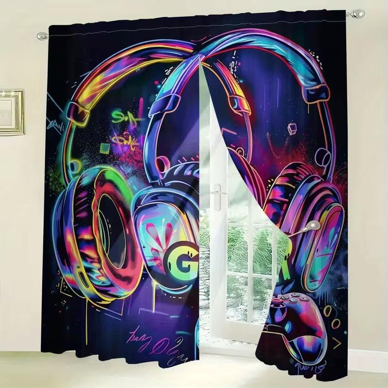 Game Controller Theme Curtain Set, Half-Transparent Design for Room Decoration, Perfect Gift for Gamers and Gaming Enthusiasts