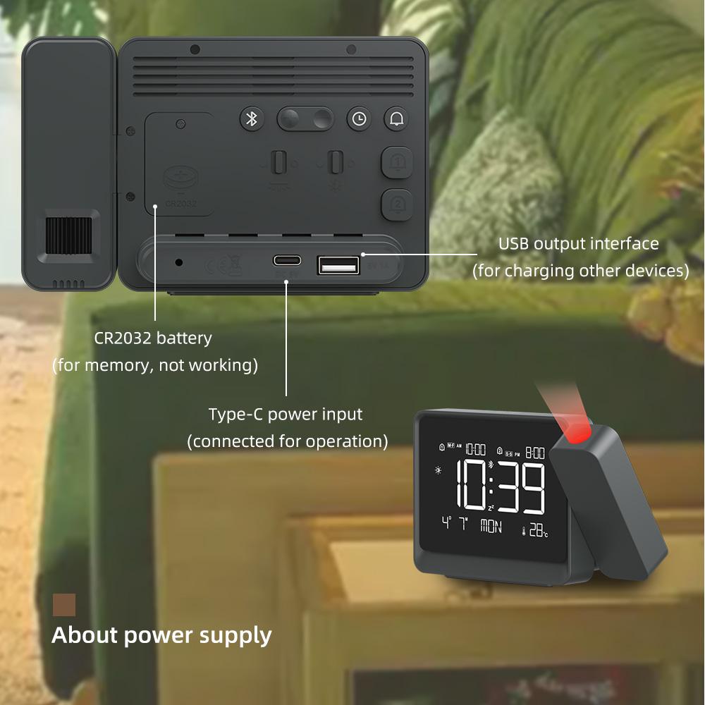 Multi-Functional Projector Alarm Clock with Date & Time Display, Focus Adjustment, Bluetooth-compatible Connectivity, Temperature Monitor, USB Port, Adjustable Backlight, Home Decor, Digital Alarm Clocks