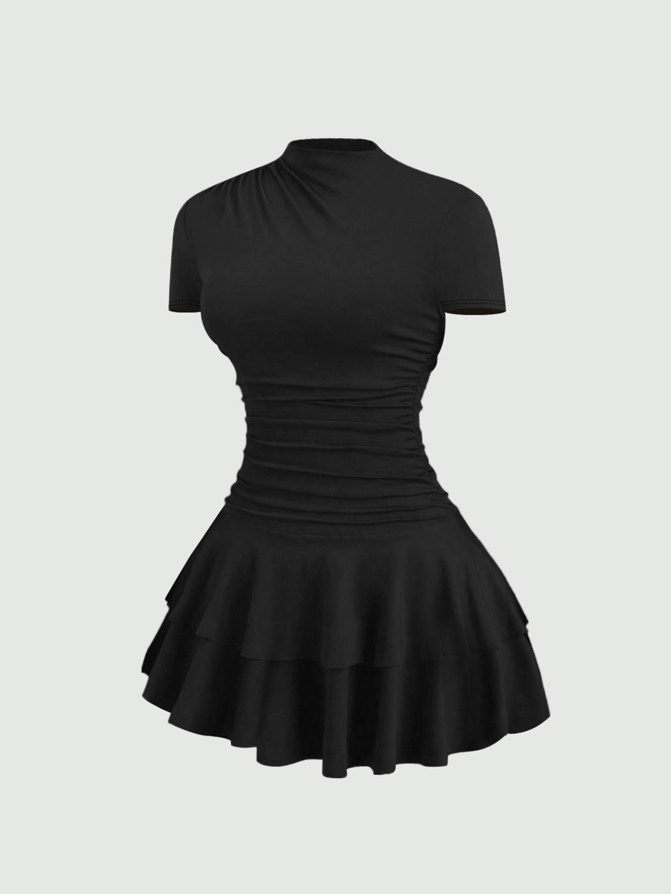 Women's Solid Color Short Sleeve Dress, Elegant Short Casual Wear, Perfect for Daily Use, Stylish and Comfortable Fashion