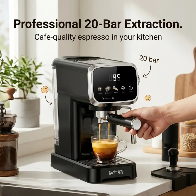 20-Bar Ultra-Slim Espresso Machine with Milk Frother | Touchscreen Compact Latte & Cappuccino Maker for Home/Office | Cafe Quality at Home