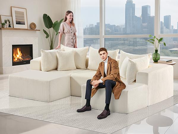 Juikury Cloud 4-6 Seat Sectional Couch,DIY Combination Sectional Couches Modular Sofa with Deep Seat Reversible Ottoman for for Living Room Bedroom