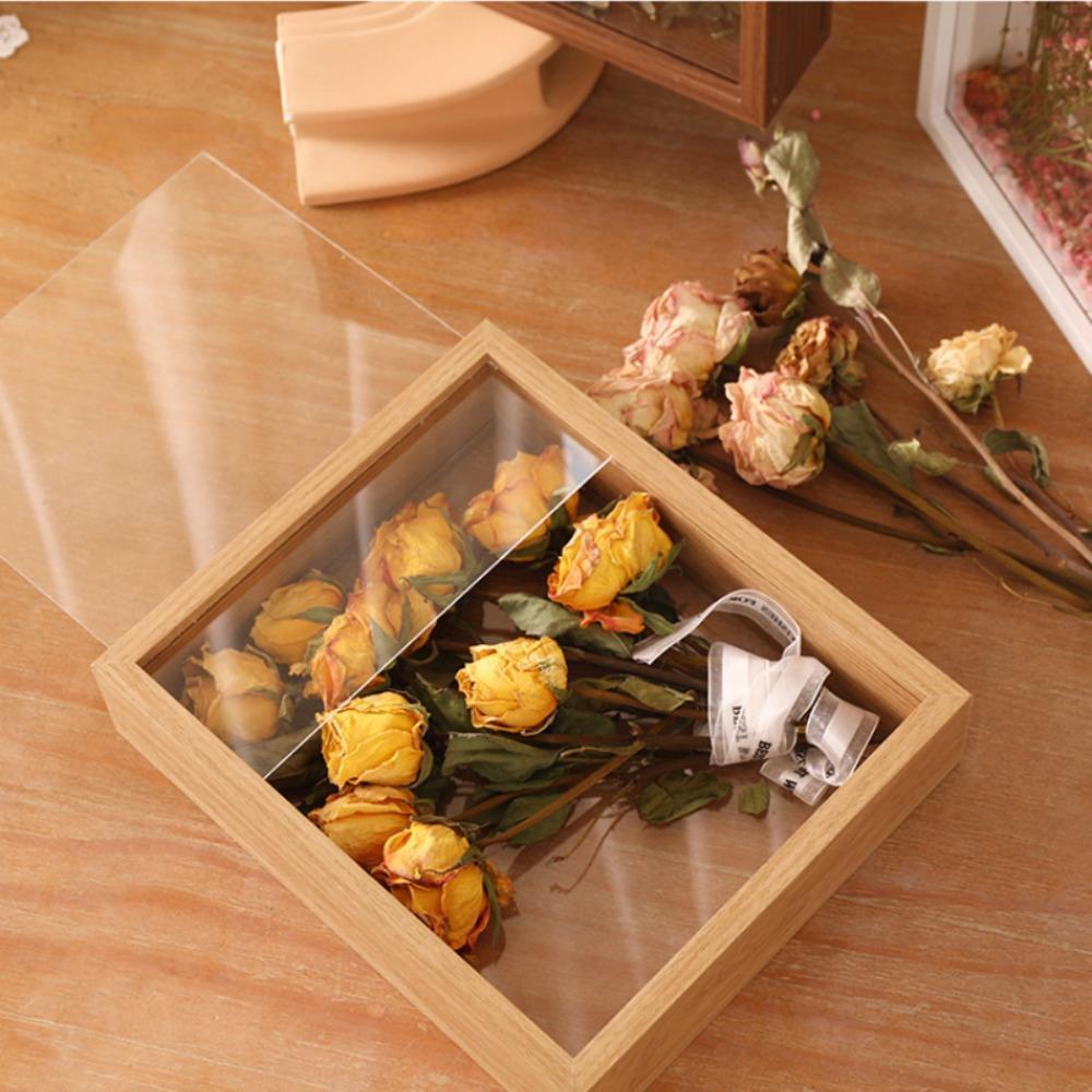 Wood Dry Flower Display Frame INS Clear Bouquet Display Box Wall Mount Flower Specimen Storage Frame Home Decor