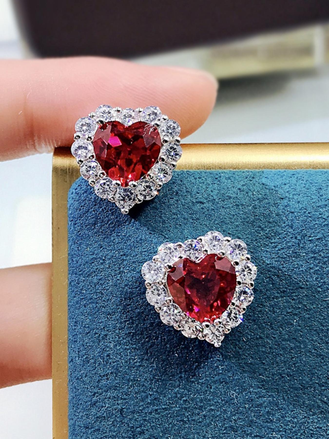 925 Sterling Silver Fashion Heart Shaped Rhinestone Decorated Earrings, High Quality Earrings, Elegant Jewelry for Women, Trendy All-match & Exquisite Jewelry for Birthday Gift