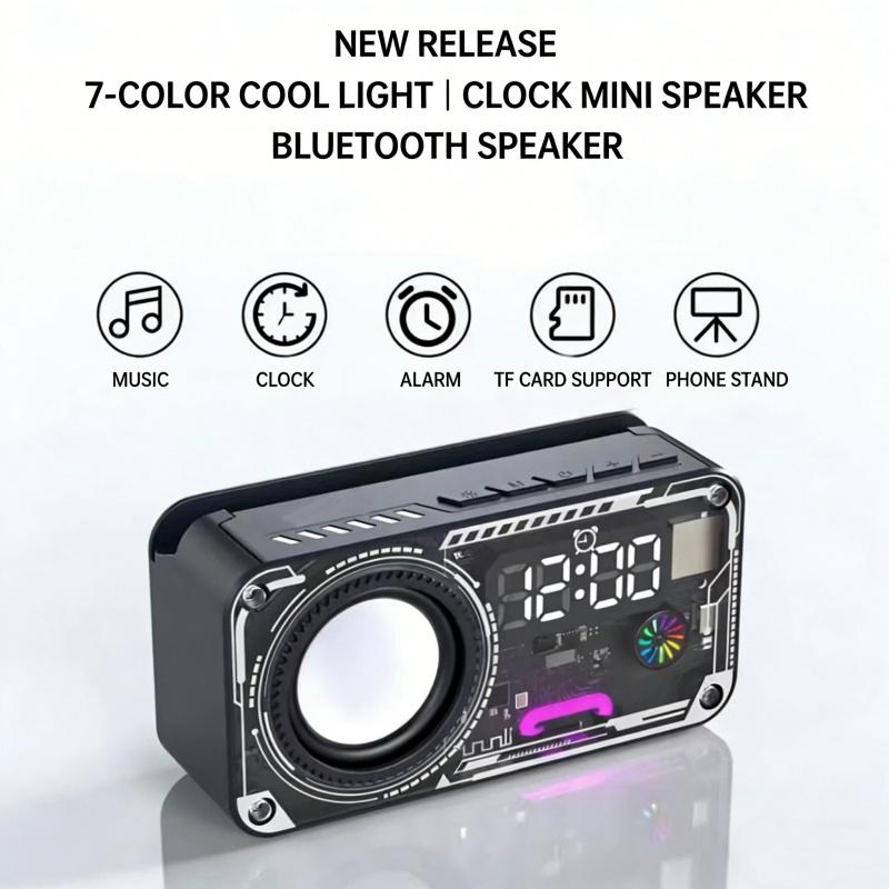 Transparent Mech Wireless Bluetooth-compatible Speaker with Phone Stand, RGB LED Night Light, Portable Stereo Sound System, Long Battery, Perfect Gift