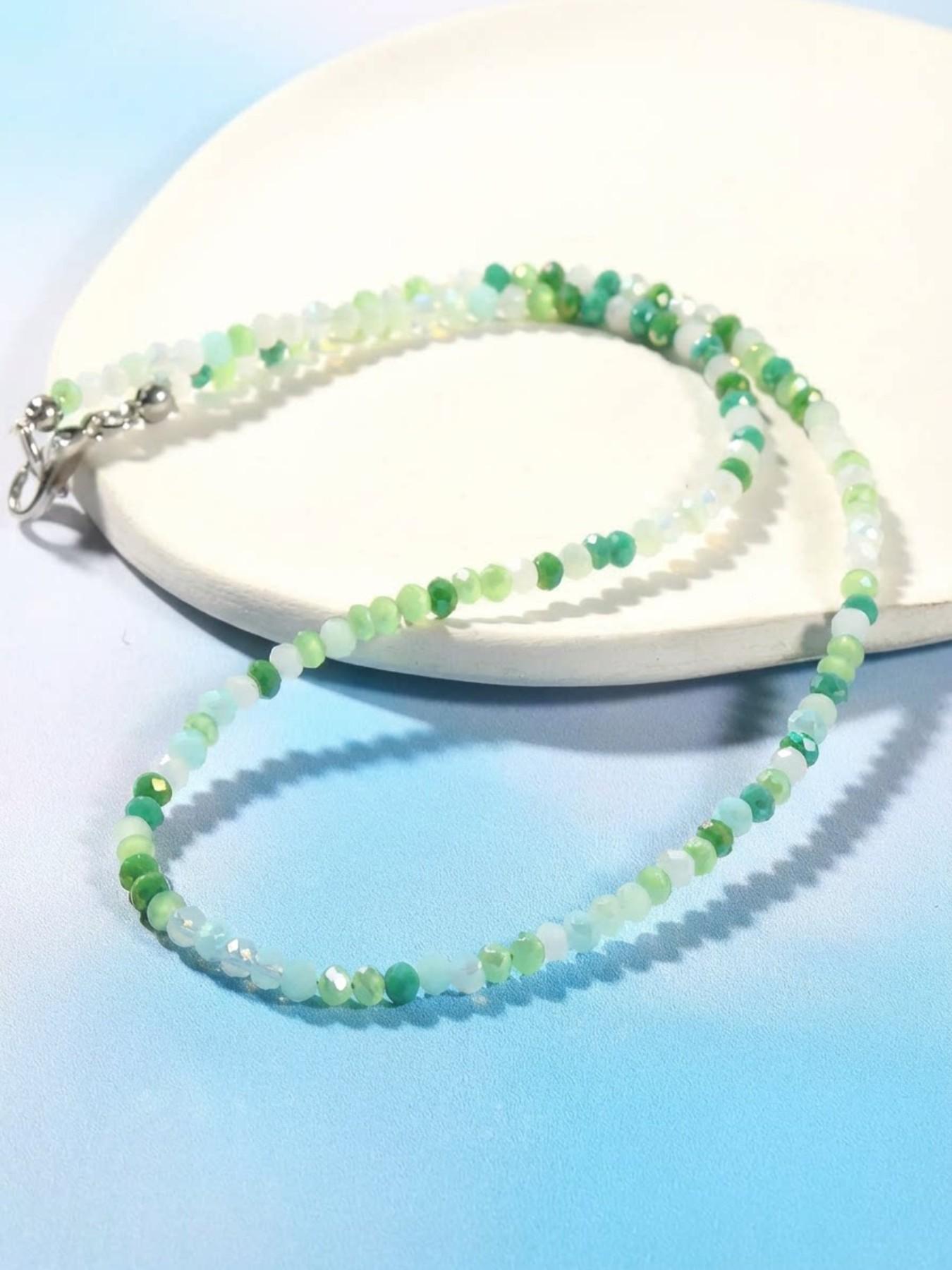 Boho Gradient Beaded Necklace, Fresh Healing Style, Natural Stone Texture, Lightening Soft Daily Jewelry, Student/commute Accessory