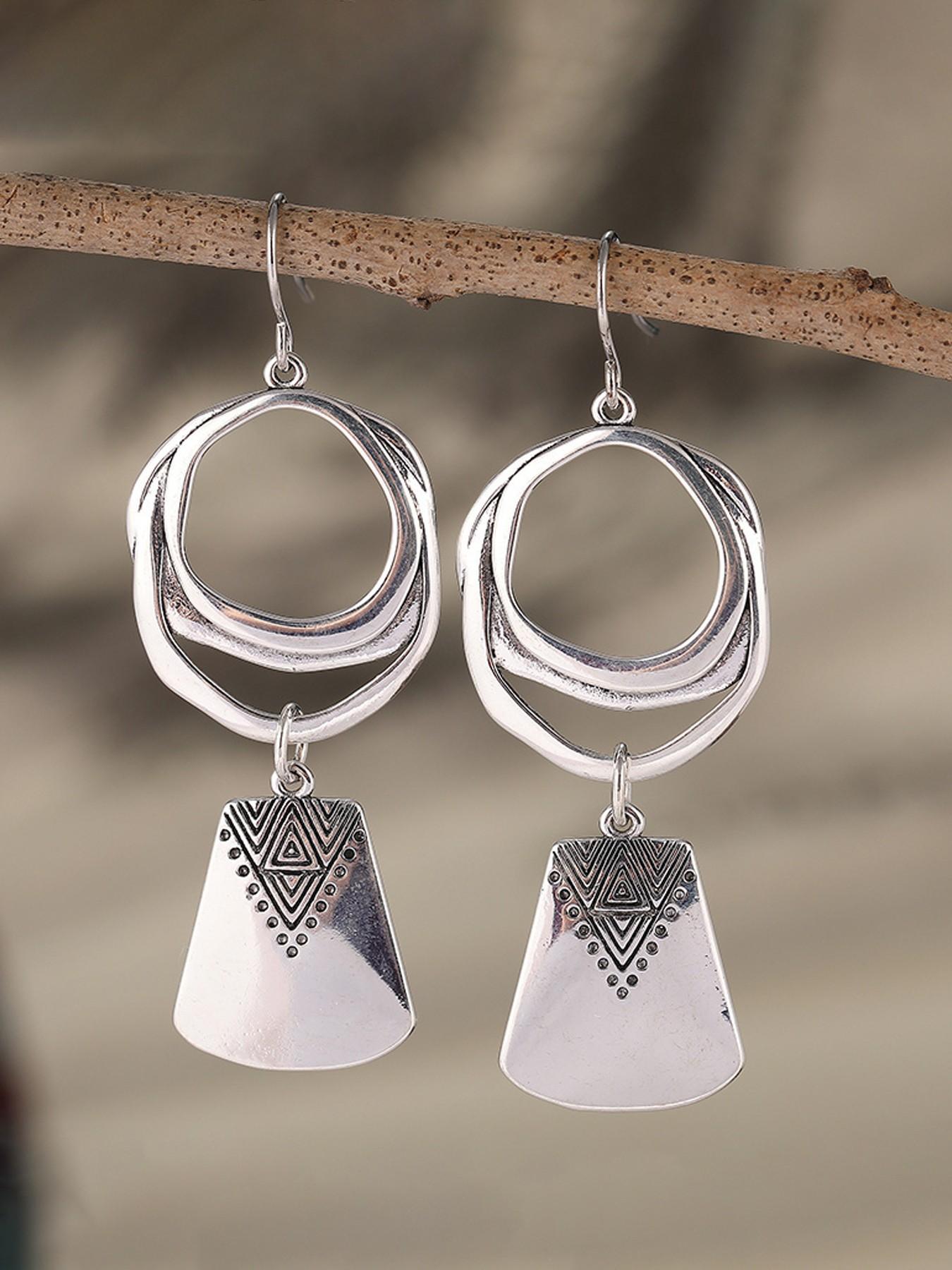 Vintage Bohemian Geometric Dangle Earrings for Women, Silver Color ...
