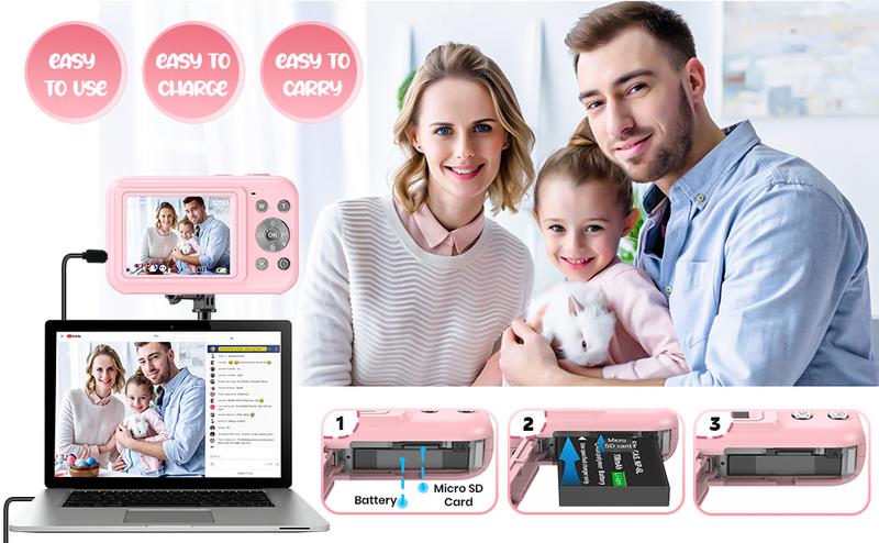 2026 New Arrival | Compact Digital Camera - Vintage & Retro Pocket Sized Portable  Point & Shoot Camera with Neck Lanyard | 32GB SD Card | Anti-Shake | 16X Digital Zoom | Perfect Christmas Birthday Gift【Sakura Pink】