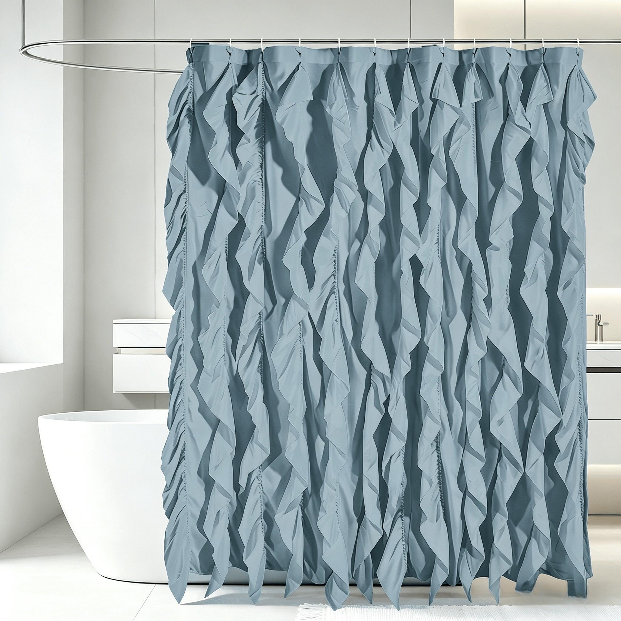 Elegant Ruffled Fringe Bath Curtain, Polyester Fiber, Artistic Ripple Design, Easy Hang Hook, Bathroom Decor, Stylish Shower Curtain