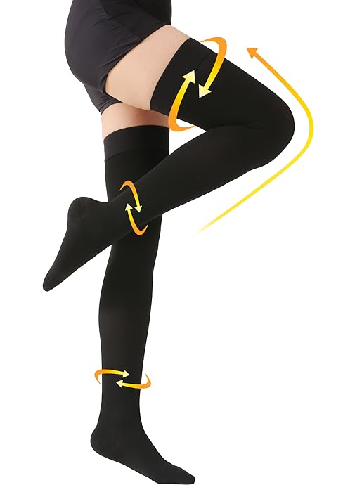 Medical Thigh High Compression Socks for Men & Women, Compression Socks Women, 20-30 mmHg Graduated Support Hose, Opaque Open Toe Pair, Ideal for Varicose Veins, Flight, Black Size L