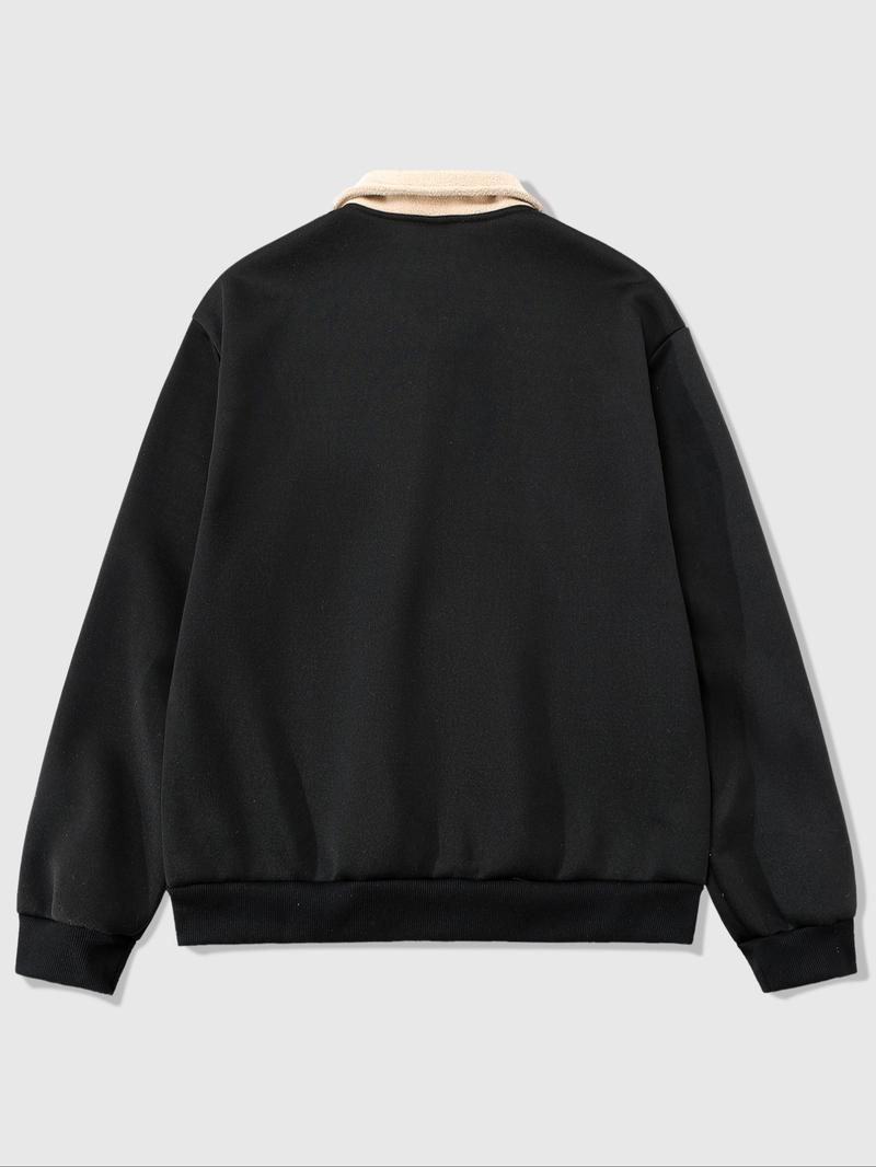 Men's Y2K Autumn Winter Thickened Retro British Style Aesthetic Lamb Wool Collar Polo Shirt, Unisex Casual Fashion, All Seasons Wear