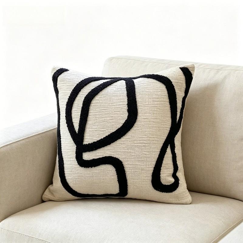 1 piece, Abstract Line Embroidered Cushion Cover | Minimalist Nordic Style Throw Pillow Cover for Sofa & Bedroom. (without pillow core)