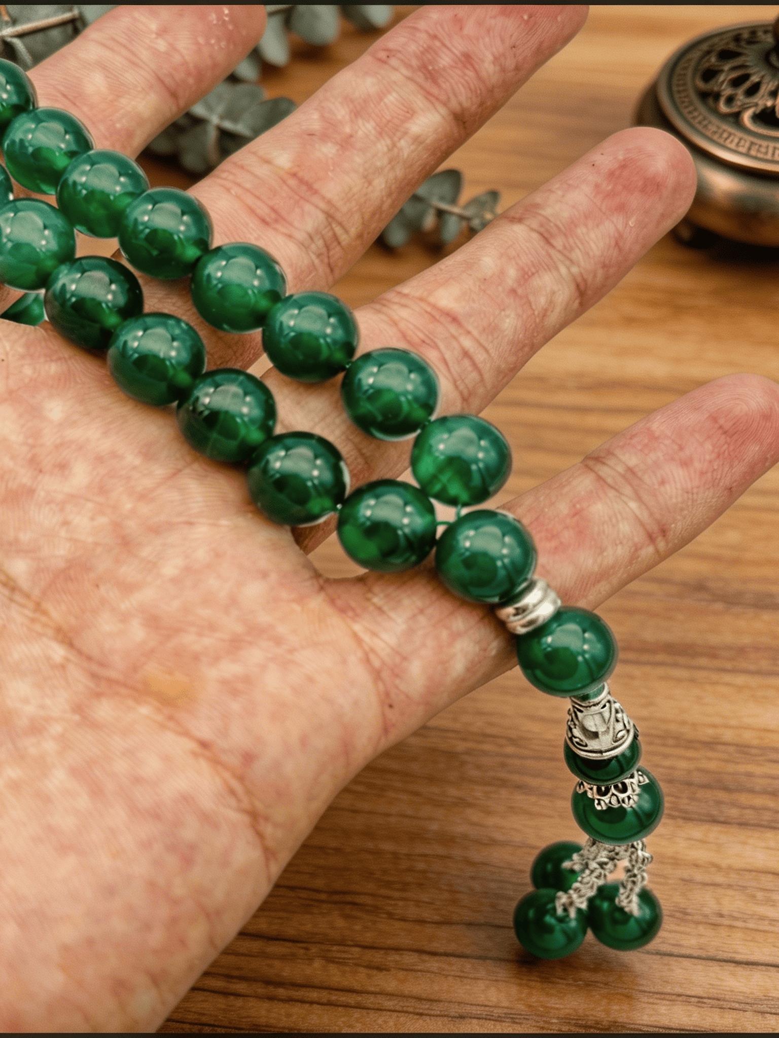 Authentic Agate Tasbih, Handcrafted Islamic Prayer Beads, Striped Design, Metal Chain, All-Season Accessory, 1pc