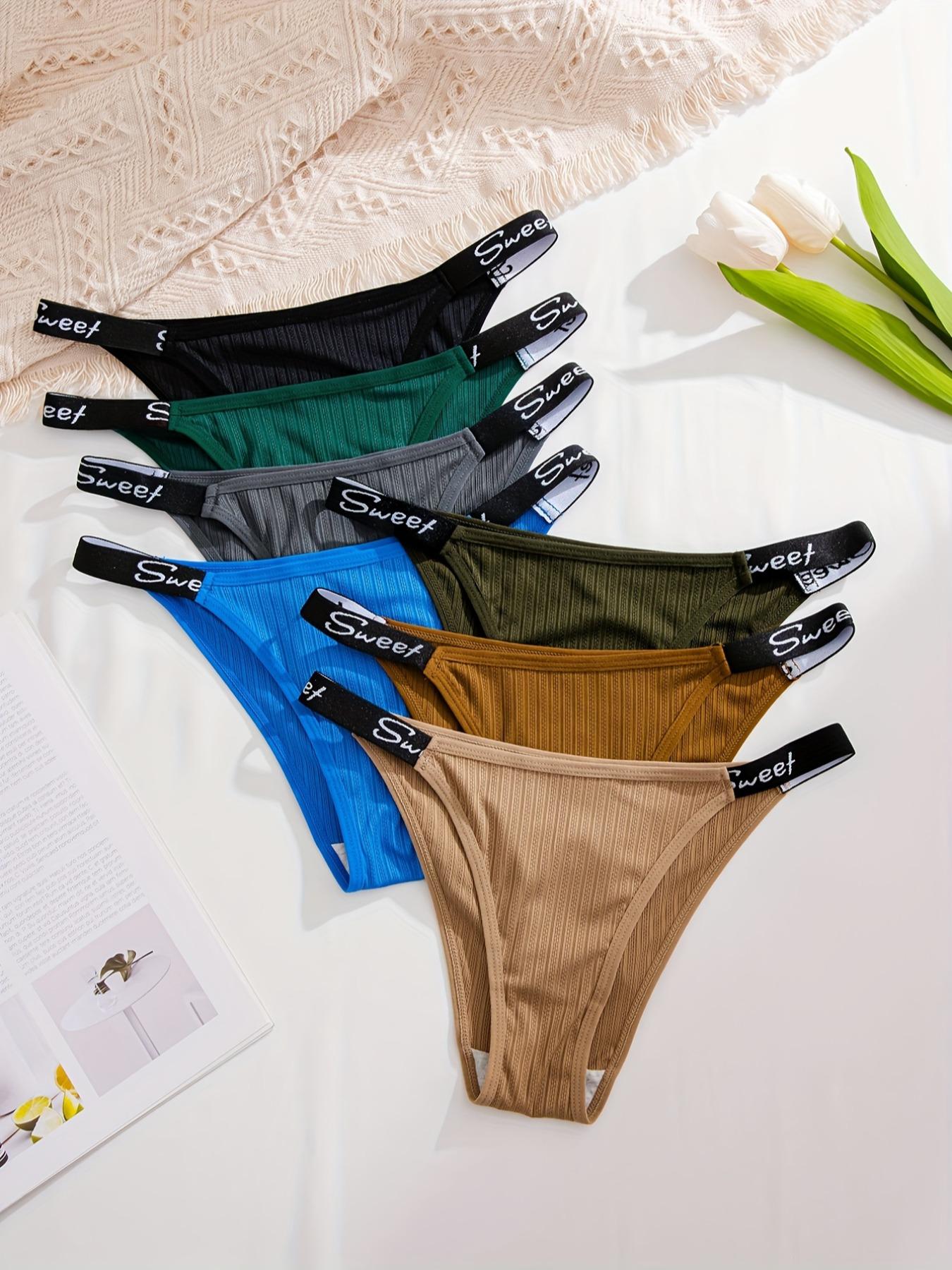 Women's Contrast Letter Tape Drop Waist Thongs, Casual Soft Comfy Breathable Panty for Daily Wear, Ladies Underwear for All Seasons, Underwear for Women, Casual Elegant Panty