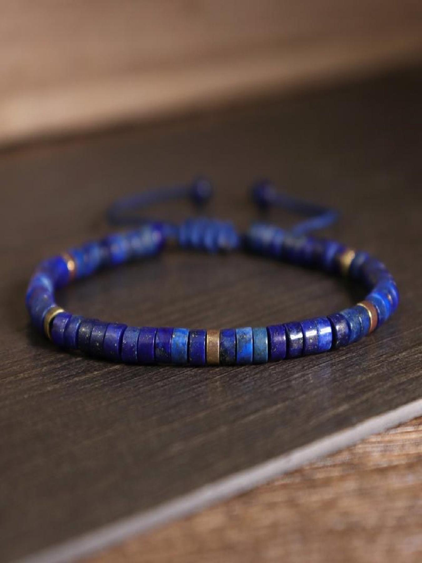 Lapis Lazuli Straight Cut Bracelet, New Traditional Zen Style, Natural Stone for Wealth and Career, Daily Wear for Professionals