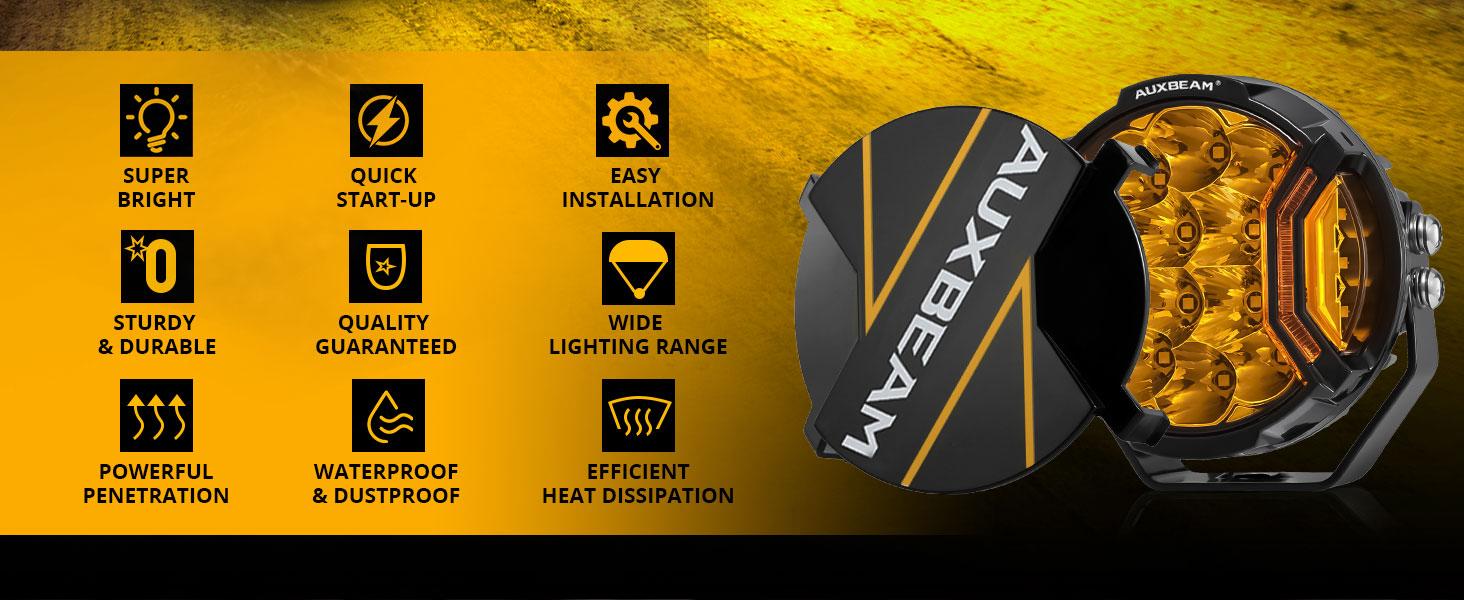 AUXBEAM V-ULTRA Series 5 Inch 172W LED Side Shooter Pod Lights with Amber DRL & IP68 Waterproof for Offroad Vehicles AUXBEAM V-ULTRA Series 5 Inch 172W LED Side Shooter Pod Lights with Amber DRL & IP68 Waterproof for Offroad Vehicles