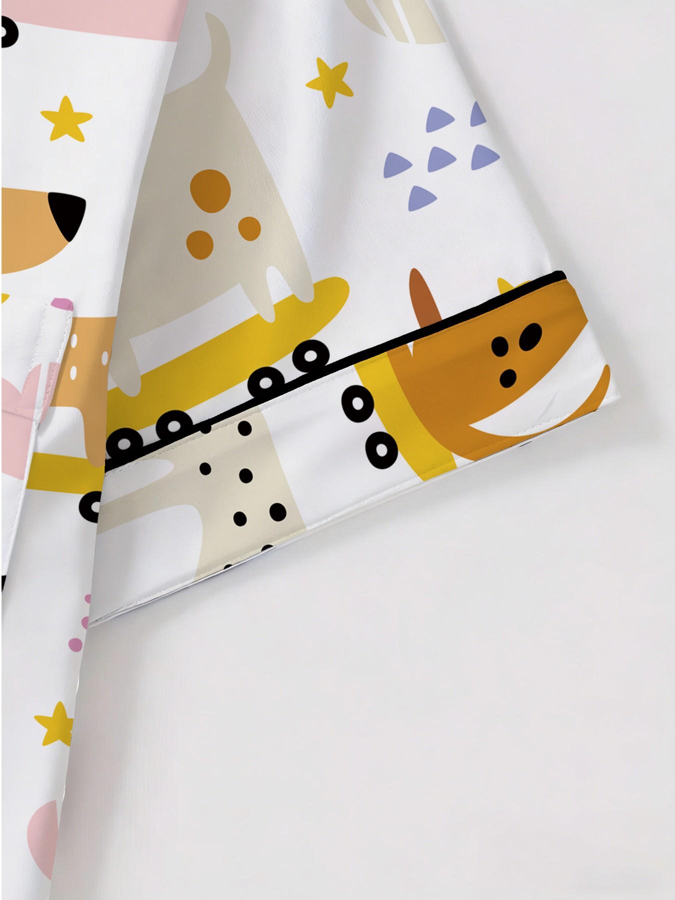 Women's Short Sleeve Button Down Top and Shorts Pajama Set, Spring Summer Wear, For Unique Style Lovers, White Base One Of A Kind Print, Classic Lapel Collar, Loose Fit, Comfortable For Home & Gatherings