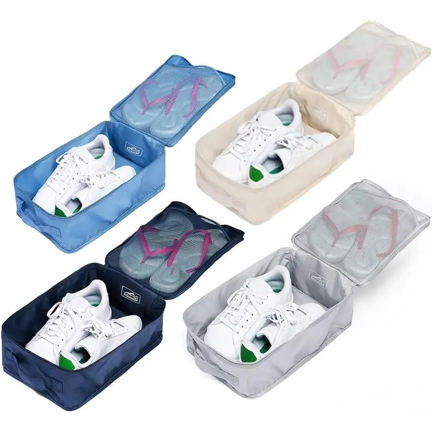 Foldable Waterproof Travel Shoe Bags, Double Layer Shoe Pouches Organizer, Multi-Colored, 4 PackGift
