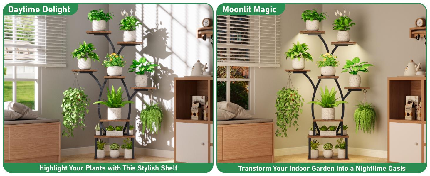 Plant Stand Indoor with Grow Light, 8 Tiered Plant Shelf Indoor for Multiple Plant, Metal Corner Plant Stand Plant Holder Flower Stand Display Rack for Patio, Garden, Balcony, Living Room