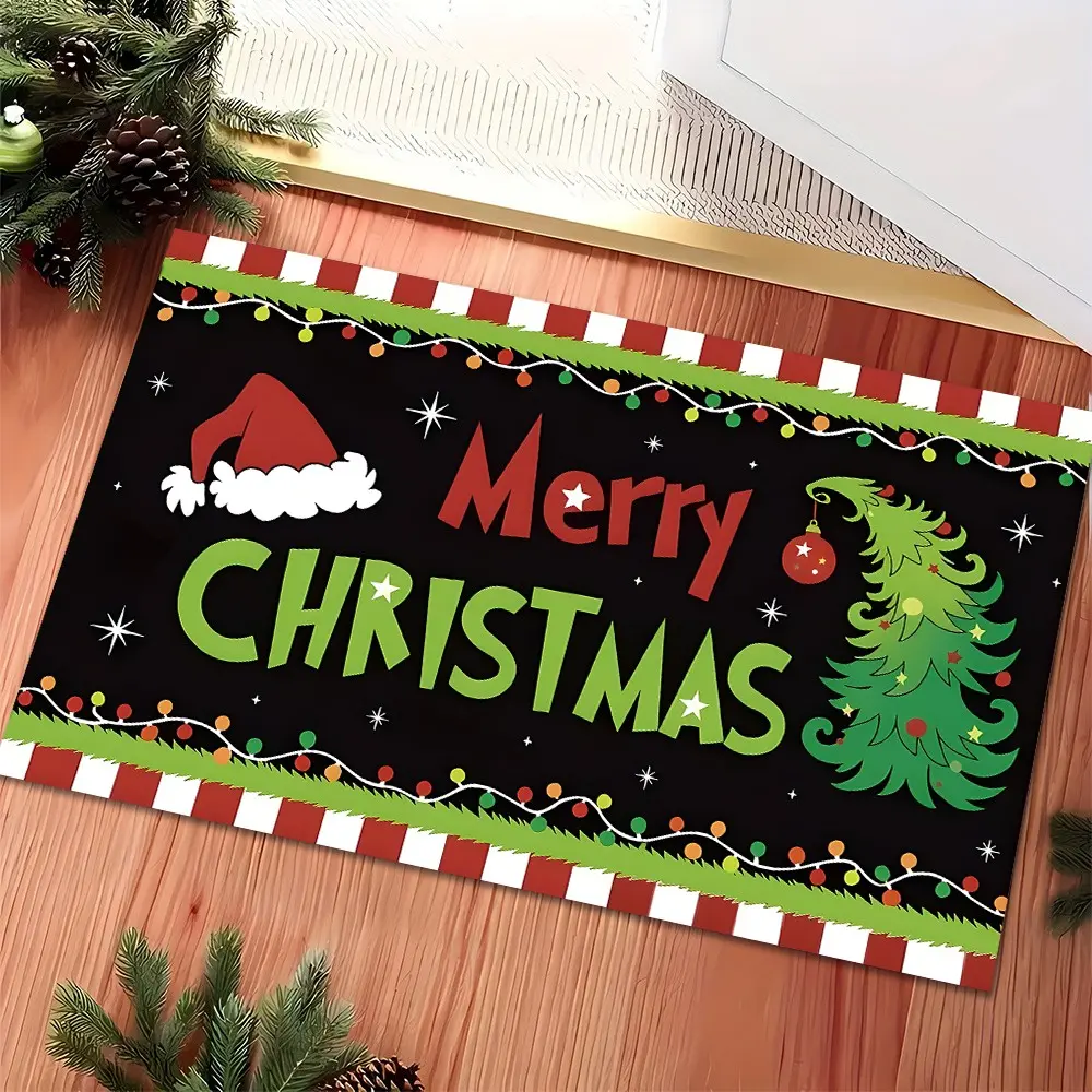 Merry Christmas Design Welcome Doormat,Kawaii Xmas Tree Entrance Rug,Highly Absorbent Floor Mats, Anti-slip Quick drying Soft Carpets,Suitable for Multi-scenario, Indoor Outdoor Entrance Carpet Home Decor,Perfect Gift for Christmas Halloween