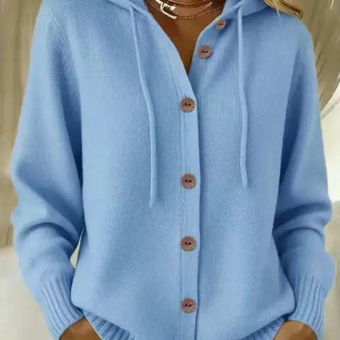 Women's Button Knit Hooded Sweater Cardigan, Fall Winter New Arrival, Solid Color Casual Fashion Outerwear, Cross-Border Trendy Clothing