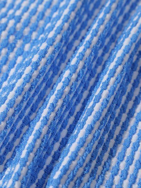 Blue Textured Striped Knot Bikini Top Swimwear Fit