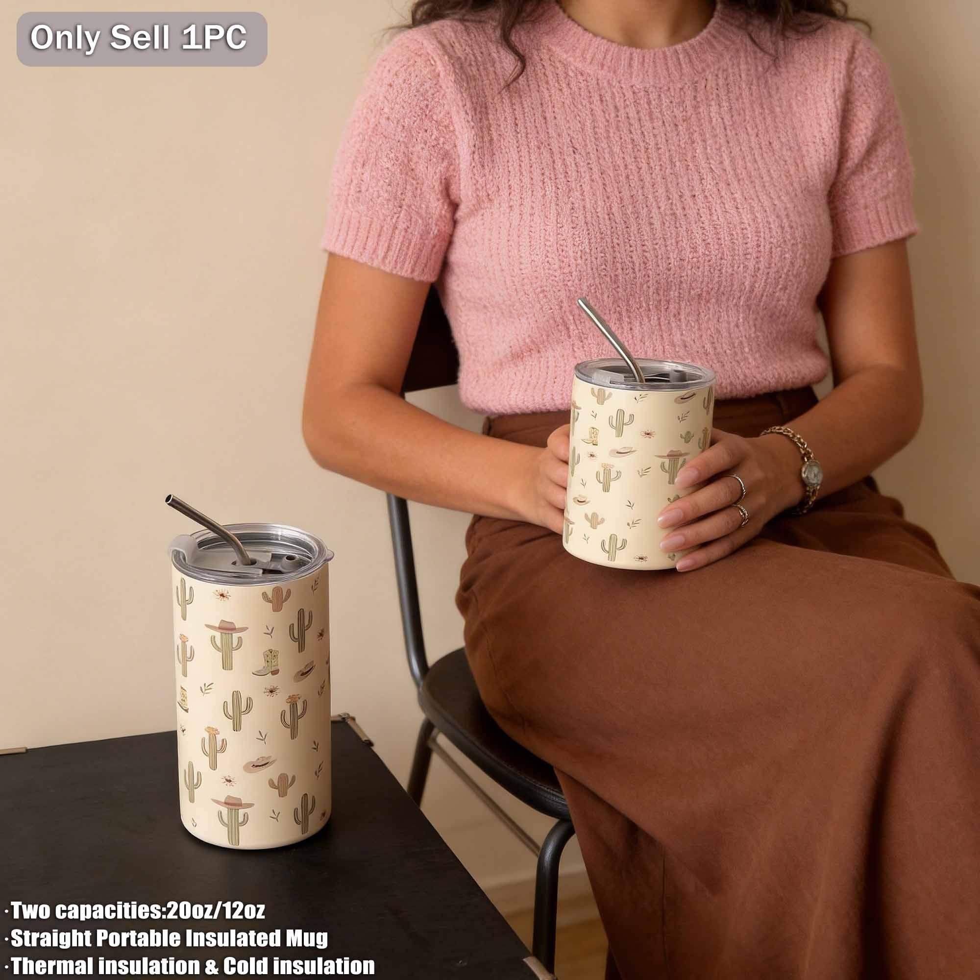 Cactus Pattern Dual-Layer Stainless Steel Insulated Cup, 360ML-600ML, Vacuum Bottle, Travel Mug, Gift for Holidays and Birthdays