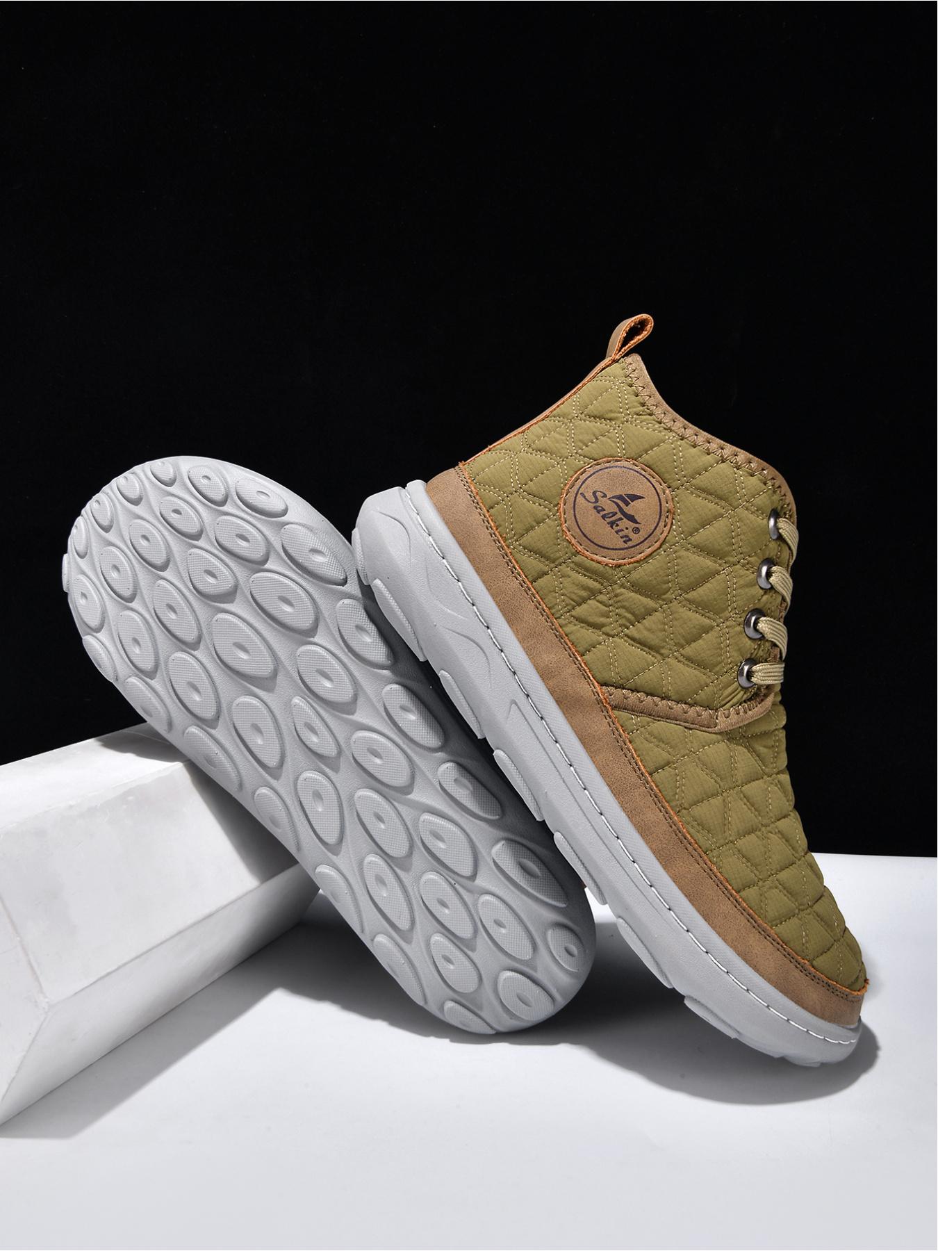 Men's Solid Color Quilted High-Top Casual Shoes, Lightweight Non-Slip Outdoor Commuter Shoes, Soft Sole Sports Sneakers