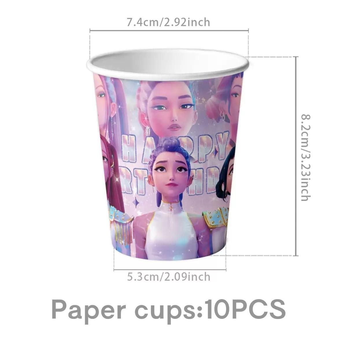 A set of pink children's birthday party supplies prepared by the popular exorcist girl band for fans, including banners, plates, cups, tablecloths, and napkins, perfect for decorating girl themed birthday parties