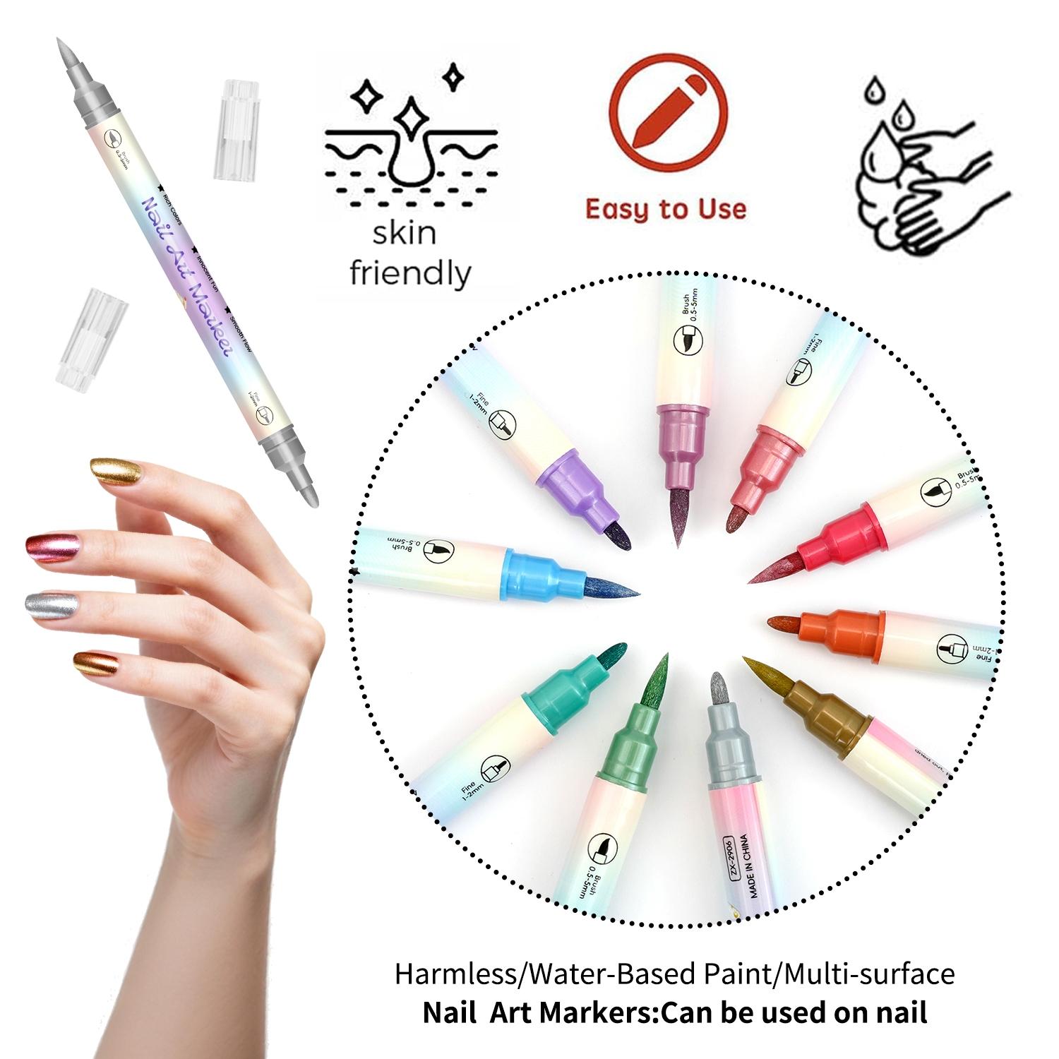 Nail Art Markers Set,Nail Art Pens Kit,12 Colors 3D Nail Pens for Nail Art for Painting Nail Art Design Acrylic Paint Marker for Drawing Painting Nail Art Graffiti Pen Quick Drying Waterproof 0.5mm Manicure