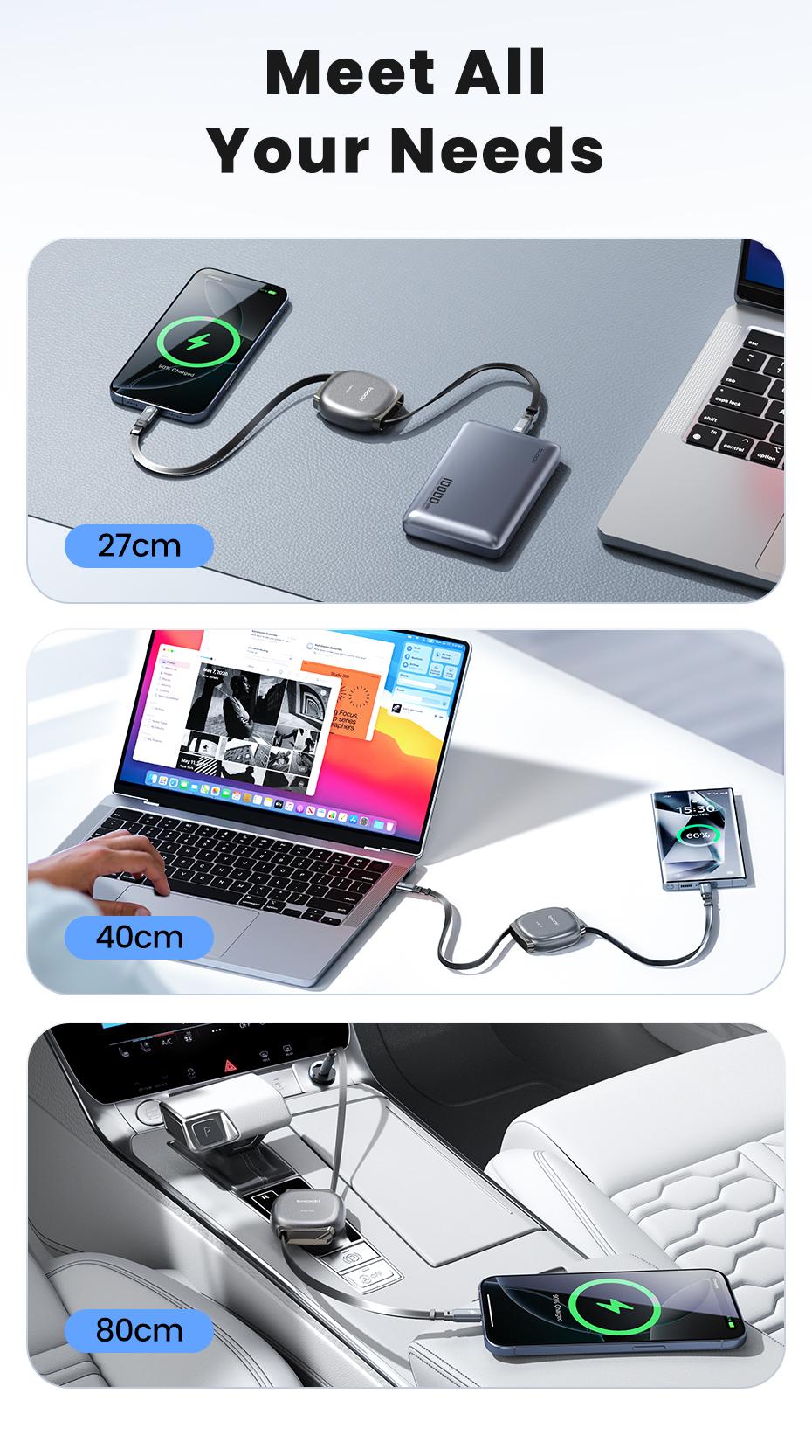 Toocki 100W USB C to USB C Retractable Cable Super Fast Charging For iPhone 16 15 Pro Max iPad Macbook Samsung S24 S23 Laptop Xiaomi Type C Cable PD 27W Type-C To Lightning Data Cable For iPhone 8-14 Series 1M