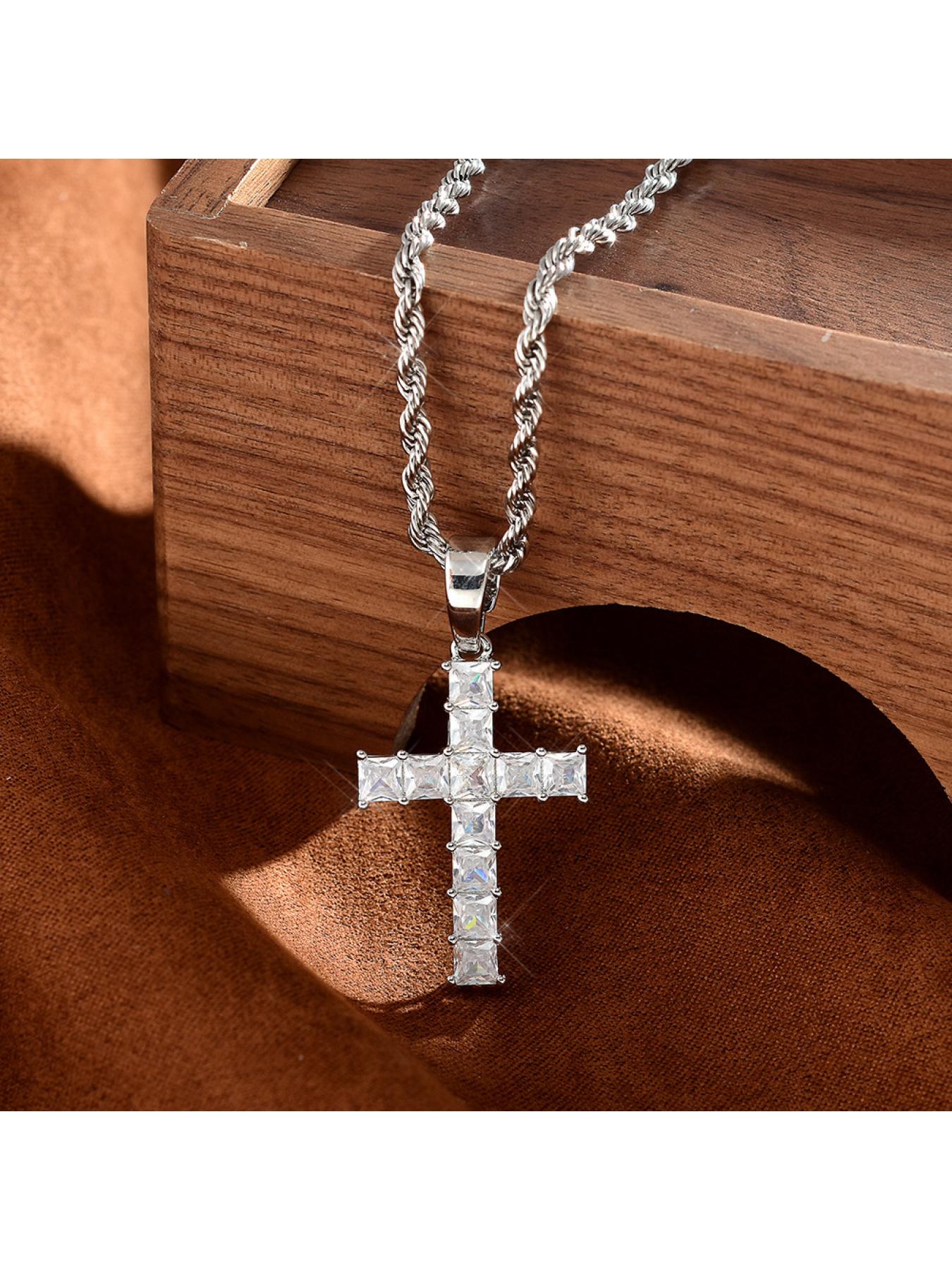 Cross necklace with copper inlay and zirconia cross pendant