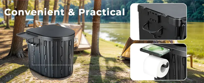 Portable Outdoor Camping Toilet for Adults - Folding Travel Accessory with Lid & Paper Holder, Camping Accessories, Hiking Gear, Truck Trip Potty for Car, RV