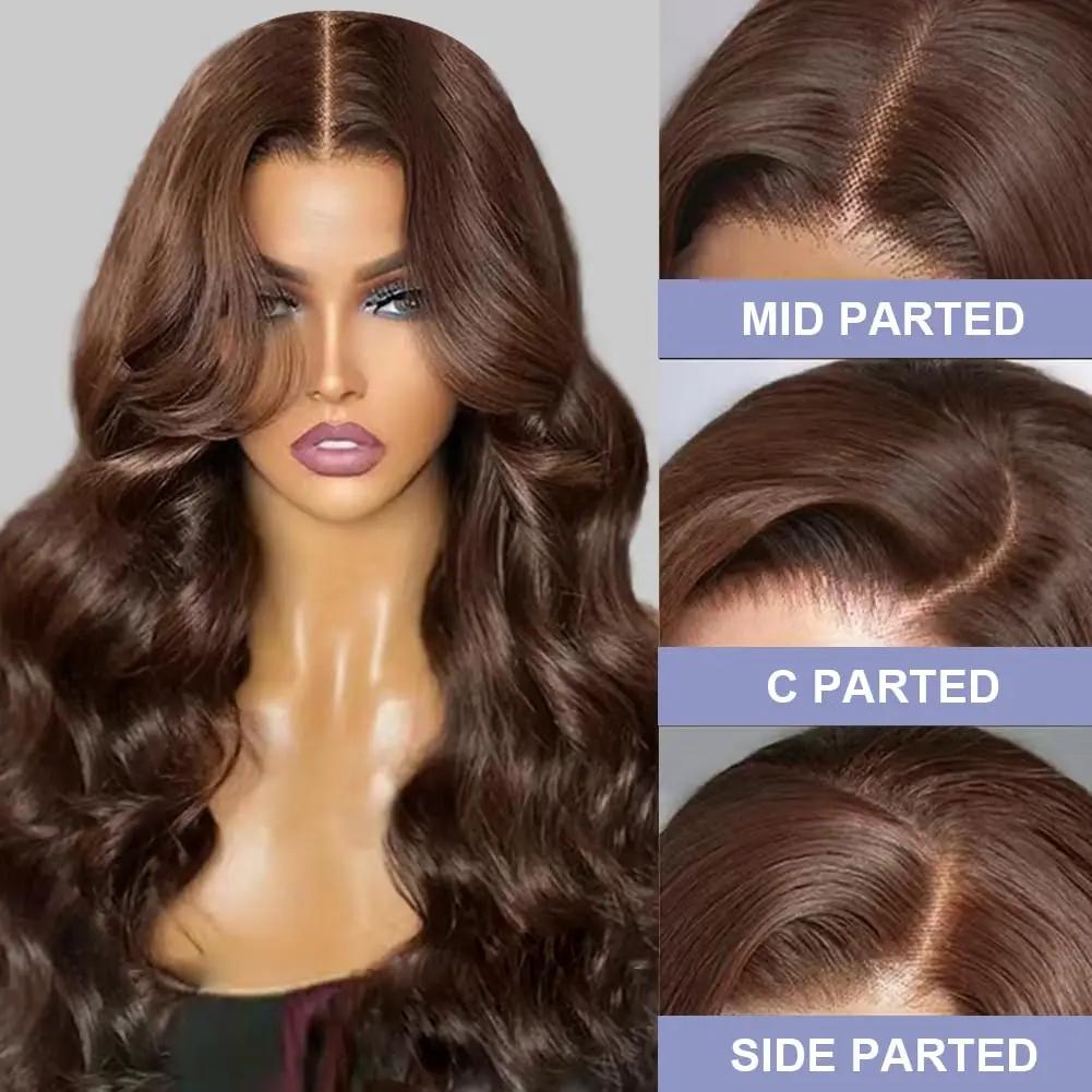 Bling Hair Chocolate Brown 13x6 Brazilian Body Wave/Straight Lace Front Human Hair Wigs 4# Colored Pre Pucked HD Lace Frontal Wigs 7x5 Glueless Wigs For Women