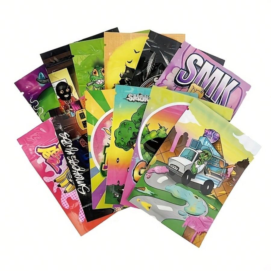 20/50PCS  Cartoon Graphic Printed Smell Proof Bags, Resealable Foil Ziplock Mylar Pouches For Small Items Packaging