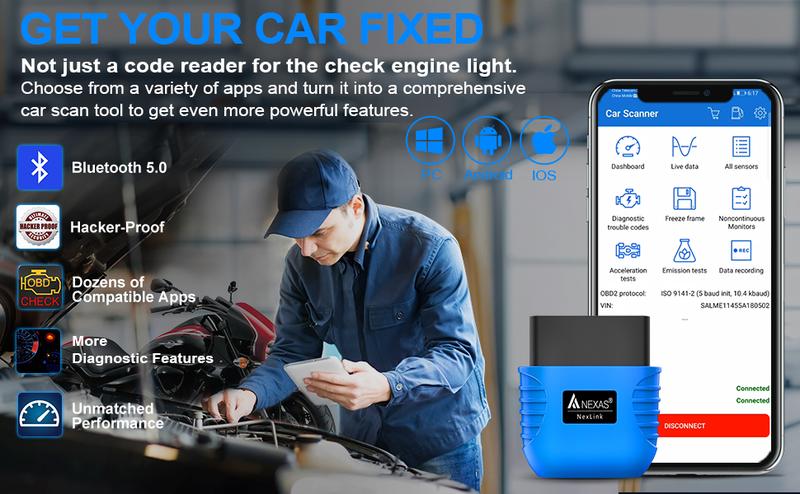 NEXAS-NexLink Motorcycle Diagnostic Tool Bluetooth,OBD2 EOBD Scanner for iOS Windows Android,Fault Code Reader Component Test Live Data Freeze Frame
