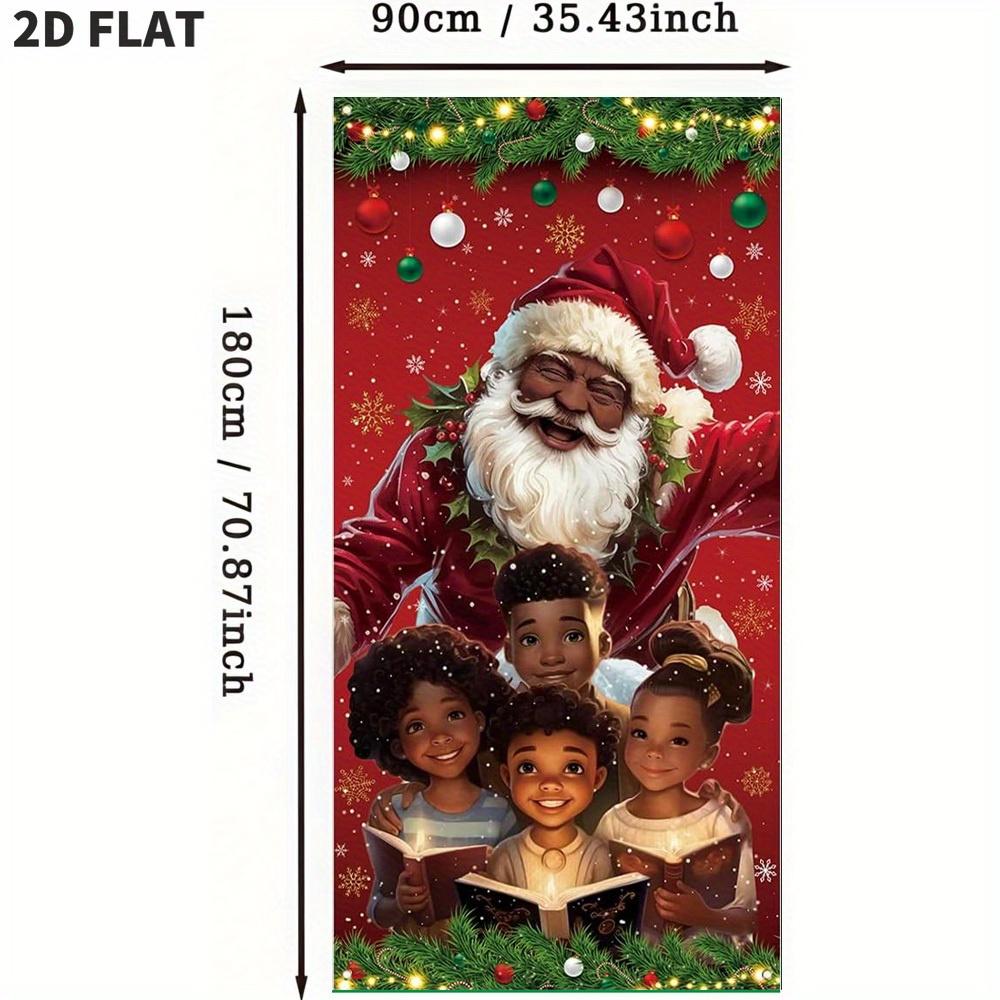 2D FLAT Banners African American Christmas Door Cover Black Santa Claus Party Banner Black African American Christmas Decor Merry New year Xmas Decor Christmas Decorations for Home Party