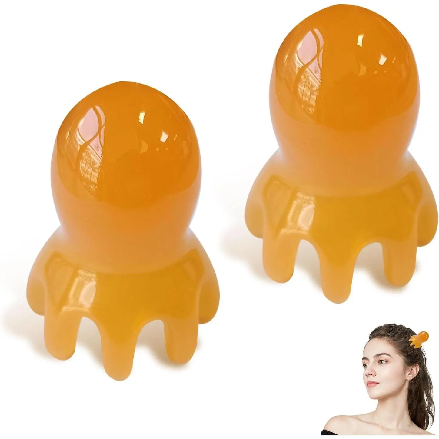 2Pcs 8 Legged Acupressure Head Massage Comb Scalp Scraper Head Spa Massager for Deep Relaxation Full Body Yellow
