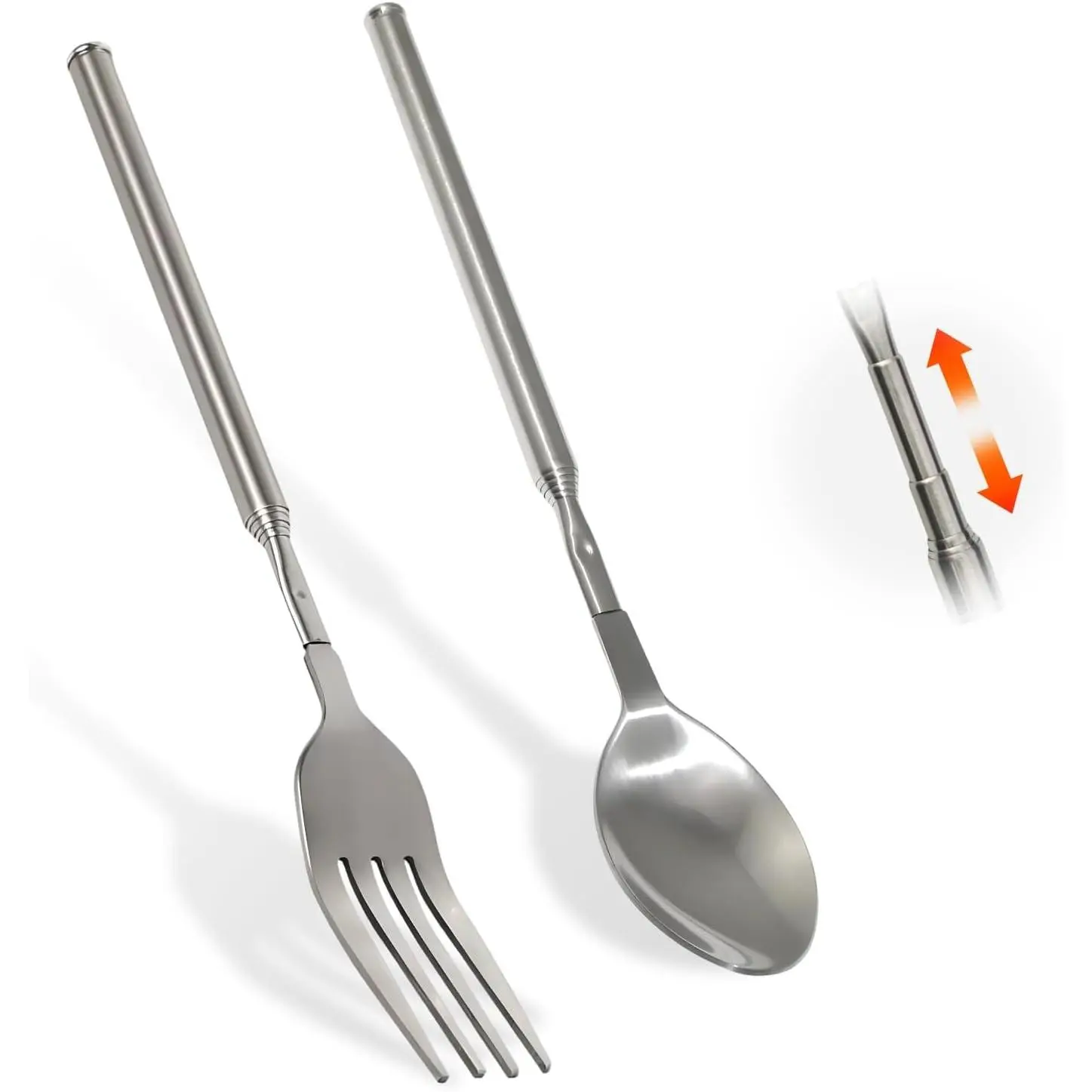 2 count Extendable Fork and Spoon Set,8.7 to 25.4 Inch Expandable fork prank, Stainless Steel Expandable Fork for Dining, BBQ, Camping, and Fun Use