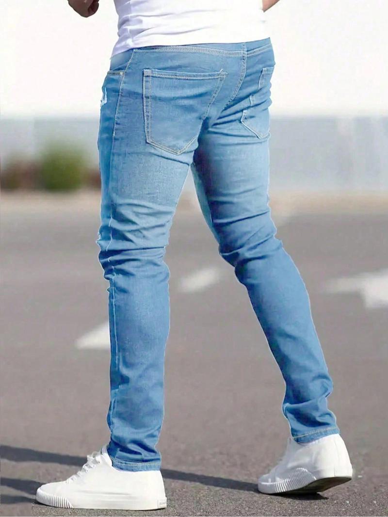Men's Ripped Skinny Jeans, Casual Comfy Regular Fit Jeans for Daily Wear, Men's Bottoms for All Seasons