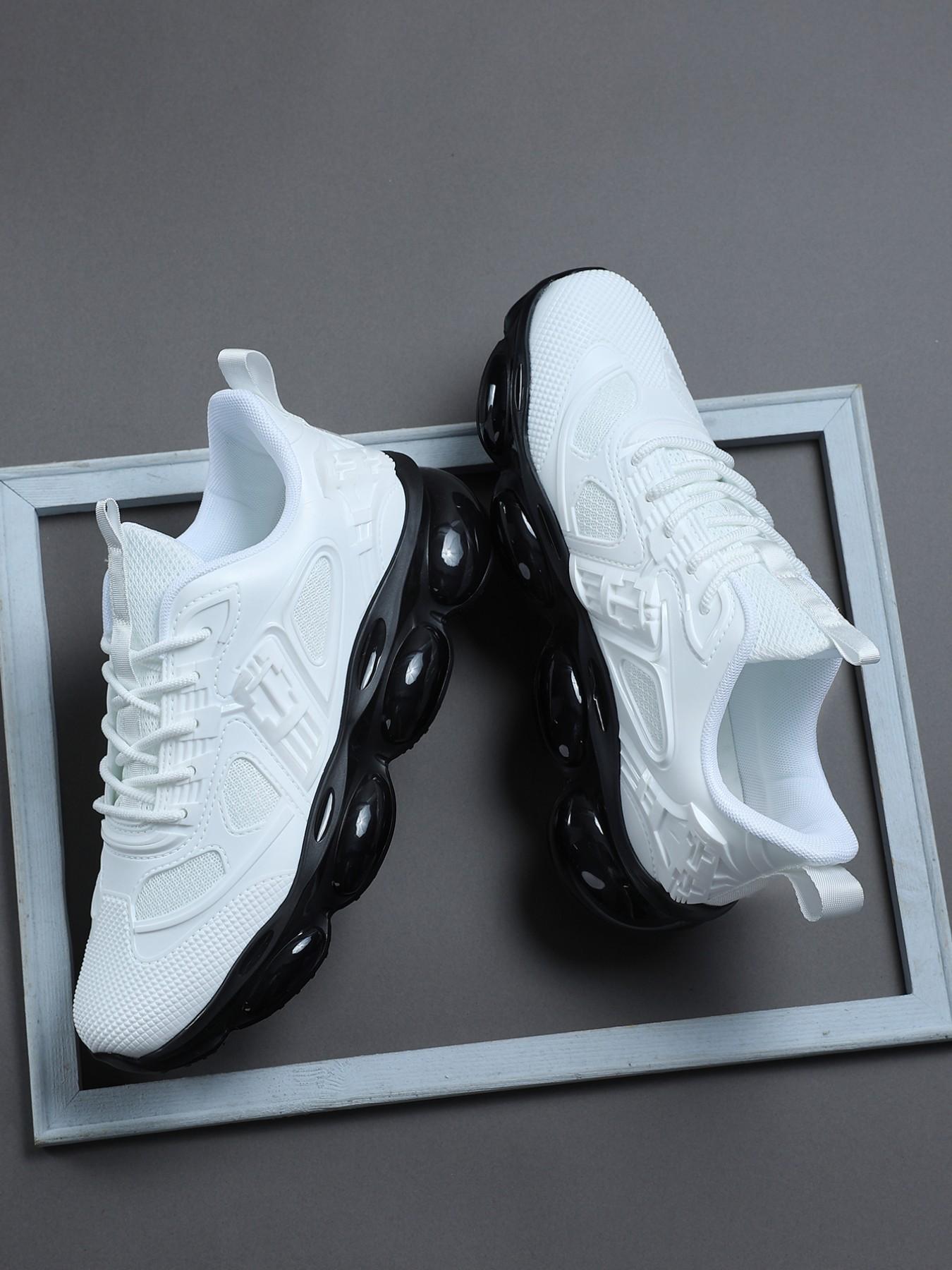 Men's Low Top Thick Sole Sports Shoes, Runner Athletic Shoe, Breathable Mesh Upper, Bubble Cushioning, Casual Training Sneakers for Running