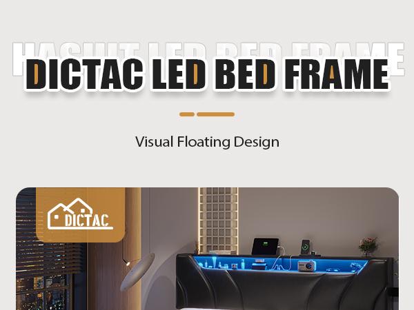 Hasuit California King Floating Led Bed Frame with Hidden Storage Headboard and Charging Station Cal King Size Visual Floating Platform Bed with Led Lights,No Box Spring Needed