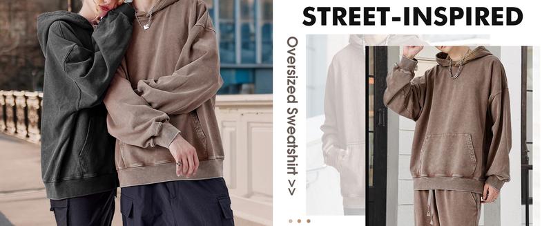 FAIABLE Unisex Casual Oversized Vintage Wash Hoodie Plush Heavyweight Cotton for Couples Stylish Streetwear College Winter Long Sleeve Sweatshirts