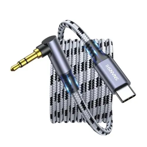 Aux to USB C  3.3FT - 90  Right Angle Nylon Braided USB C to Aux Cord for  Stereo, Headphones, Speaker, Compatible with  17 16 15 Pro Max, Galaxy S25 S24, iPad, Pixel