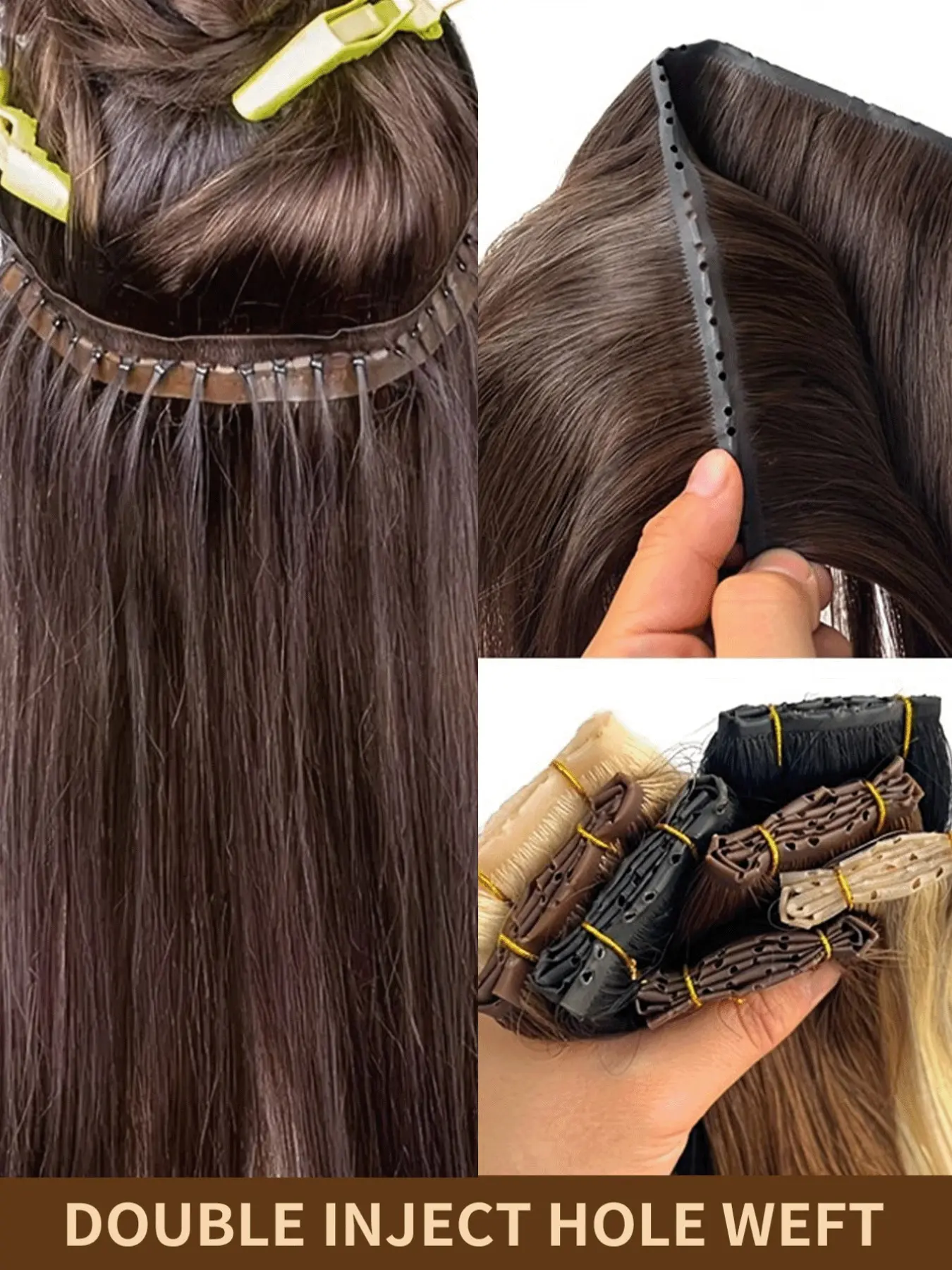 Butterfly Invisible PU Hole Injection Remy Weft Extensions, Natural Straight 1B Black Seamless Genius Weft, Hair Accessories for Halloween Cosplay, Wedding, Party & Festival Holiday Gifts, Real Hair Extensions