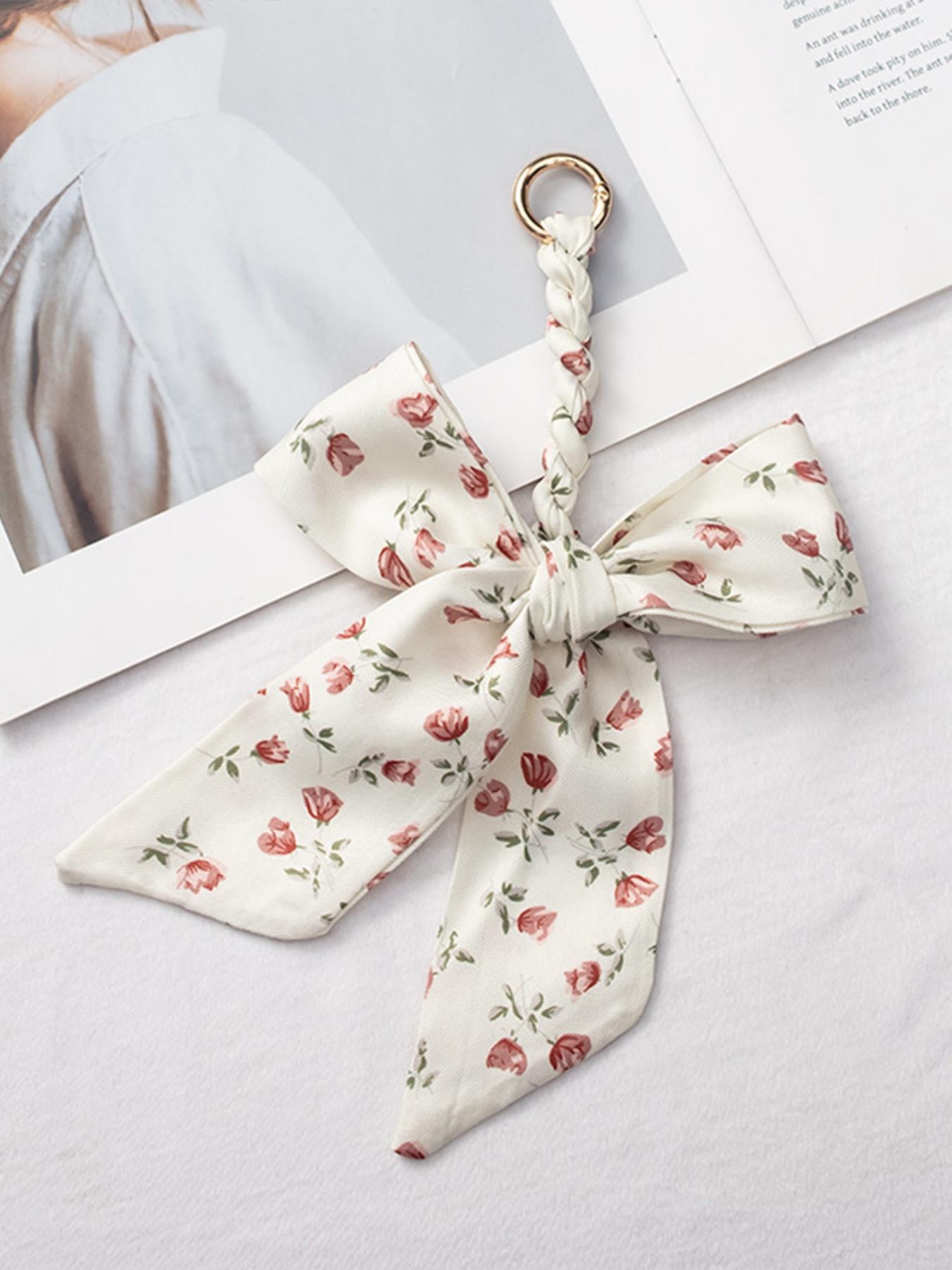 Elegant Braided Silk Scarf Bow Bag Charm, Luxury Handbag Pendant Accessory, Cute Aesthetic Bag Decor, Multi-use Keychain & Phone Charm, Perfect Birthday Christmas Mother's Day Gift for Women Girls, Trendy Bag Accessory for Tote Backpack Handbag