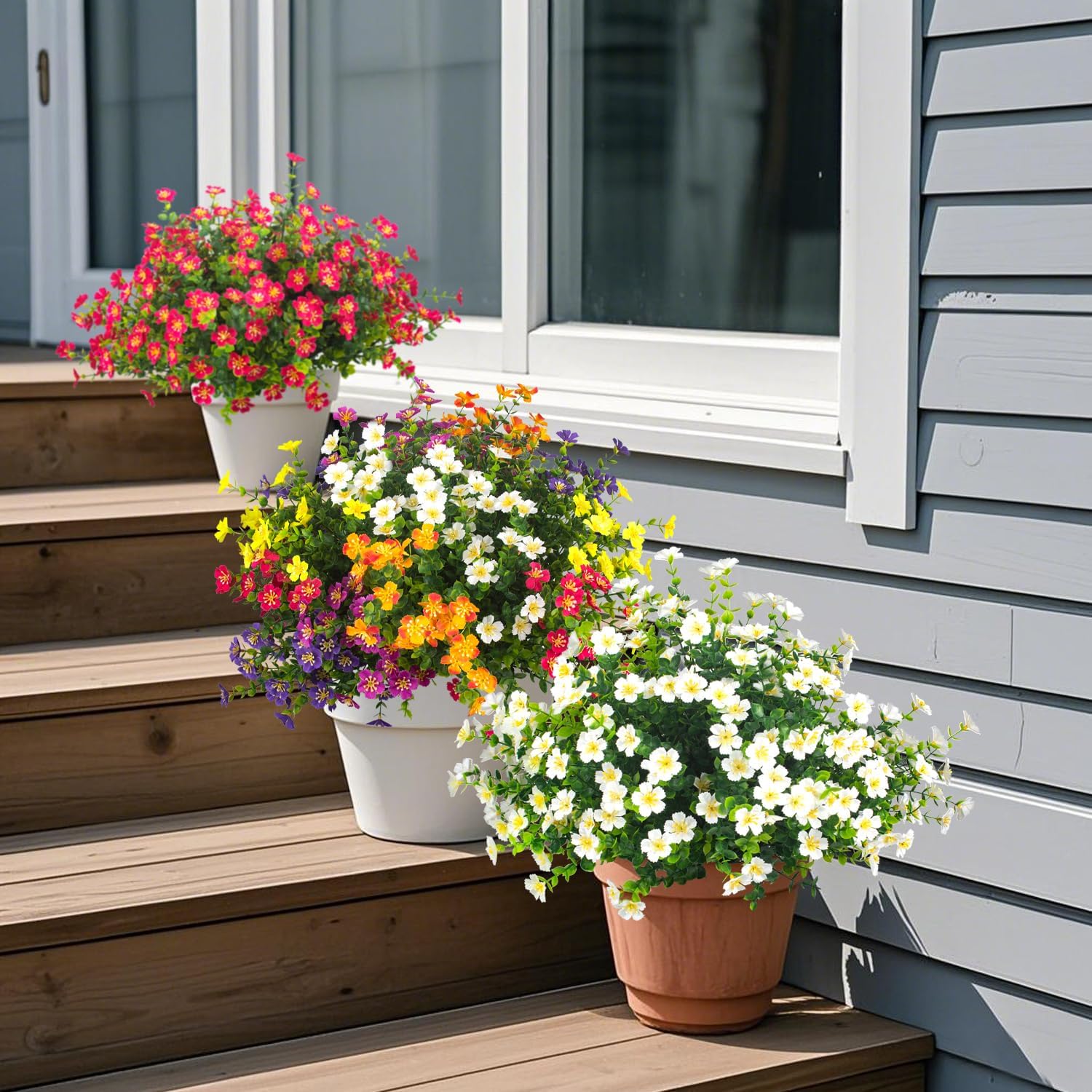 Outdoor UV Resistant Fading Realistic Fake Flowers, 12 Pieces Lifelike Garden Patio Lawn Decor Plastic Flowers, Artificial Flowers For Outside (mixed Colors)